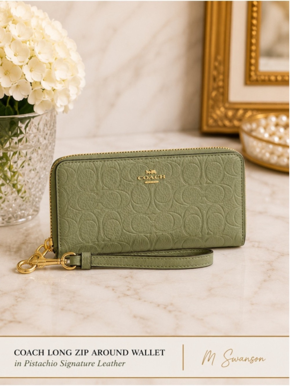 COACH Long Zip Around Wallet in Pistachio Signature Leather CEW21 – NWT